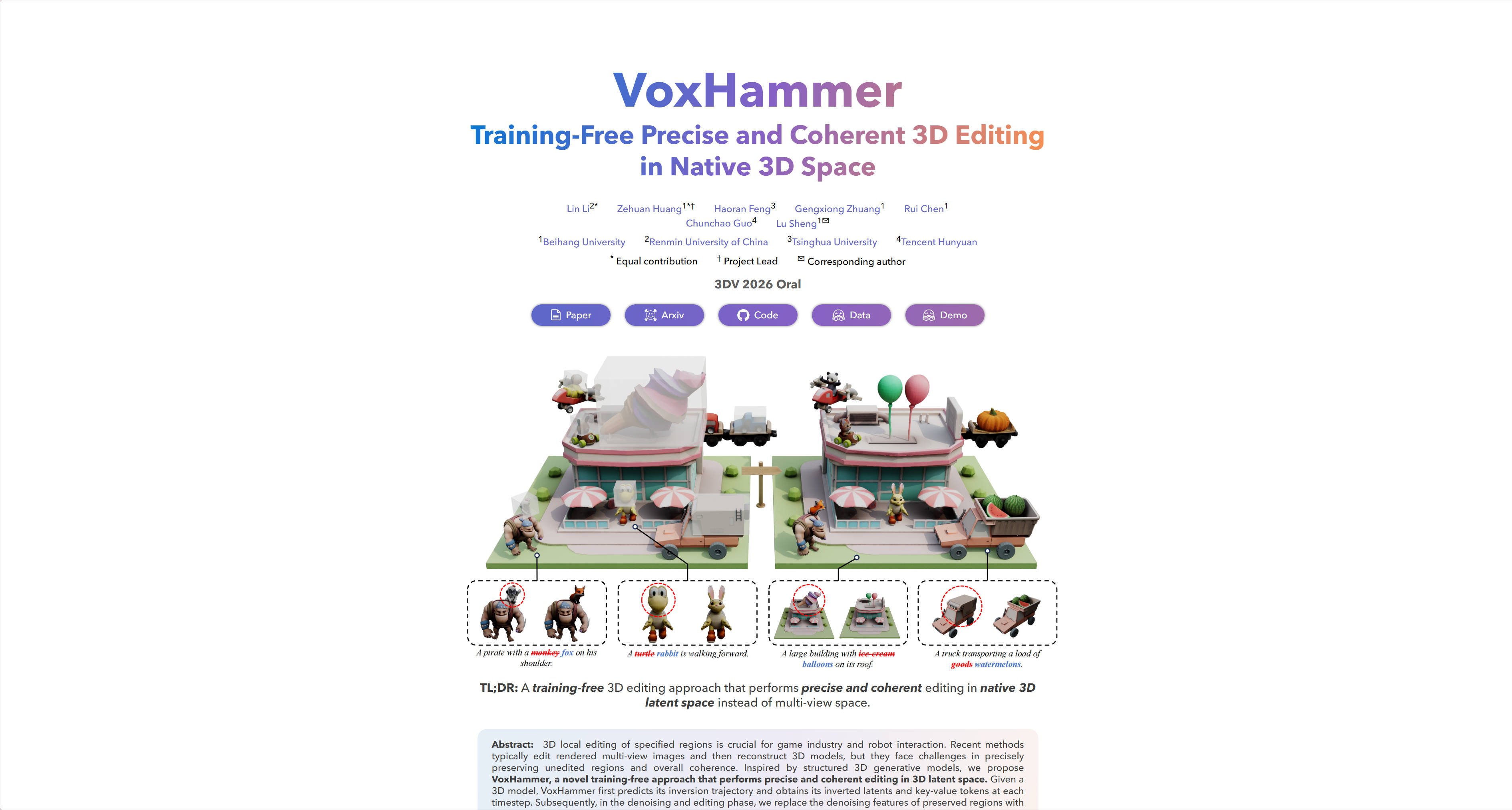 VoxHammer: Training-Free Precise and Coherent 3D Editing in Native 3D Space